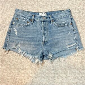 Agolde Women's Frayed Parker Denim Shorts - Jorts Light Blue Size 28 festival